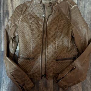 J2 Tan Vegan Leather Jacket with Quilted Pattern